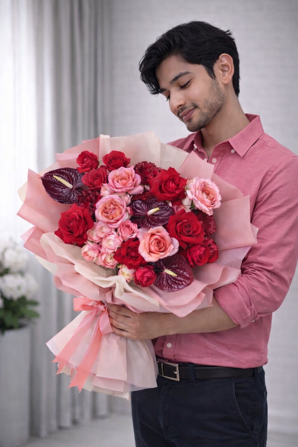 Modern Passion - Rose & Anthurium Bouquet